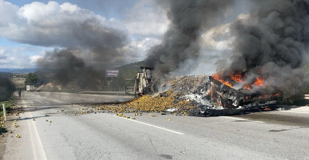 Pozantı Otoyolunda Narenciye Yüklü TIR Yandı